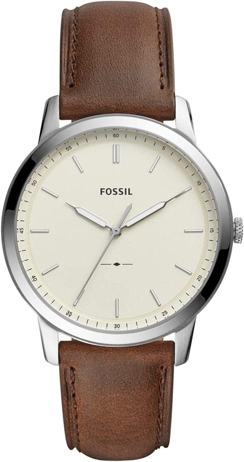 Fossil Men'S Minimalist Stainless Steel Slim Casual Watch Silver, Brown