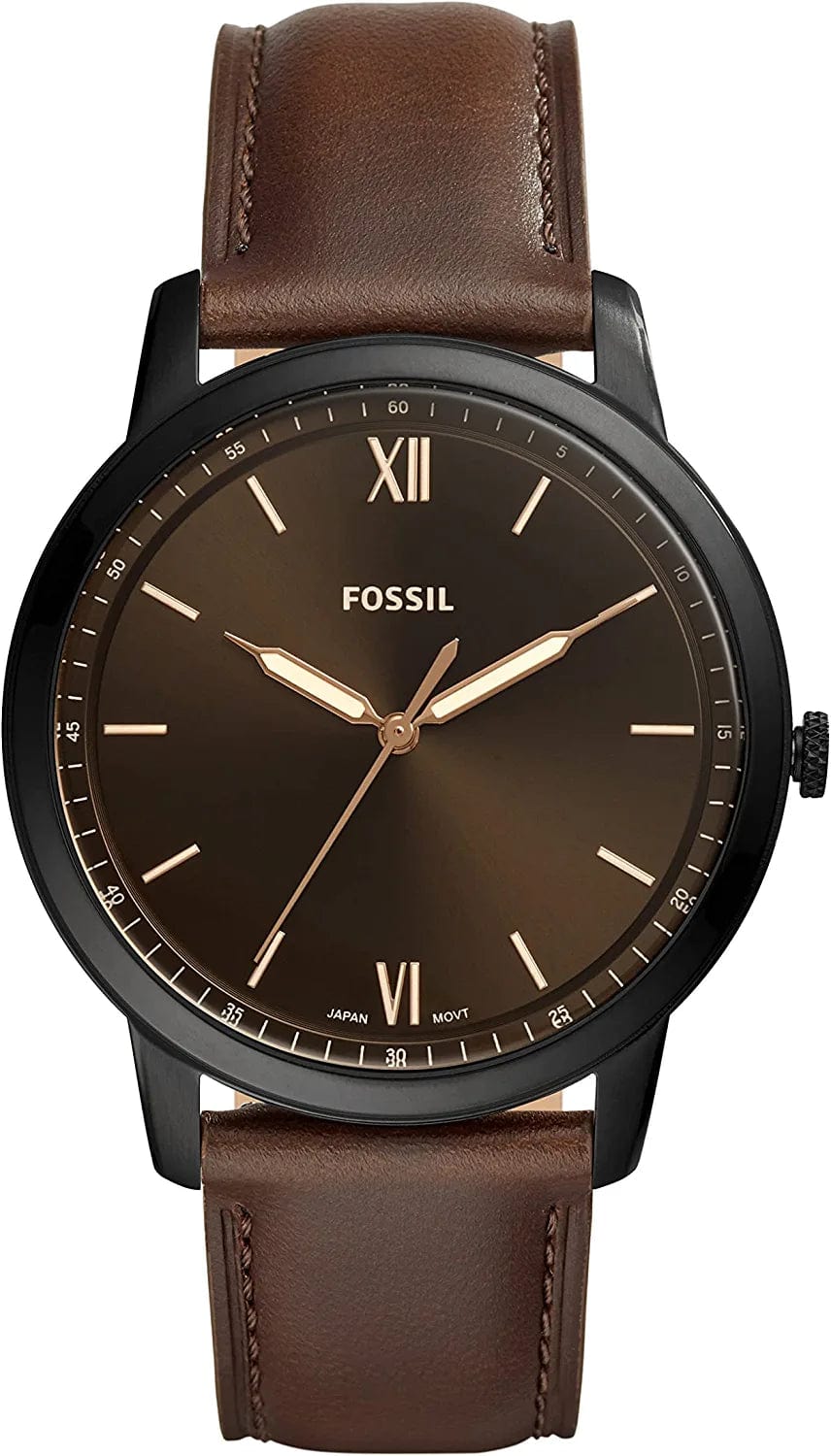 Fossil Men'S Minimalist Stainless Steel Slim Casual Watch Black, Dark Brown