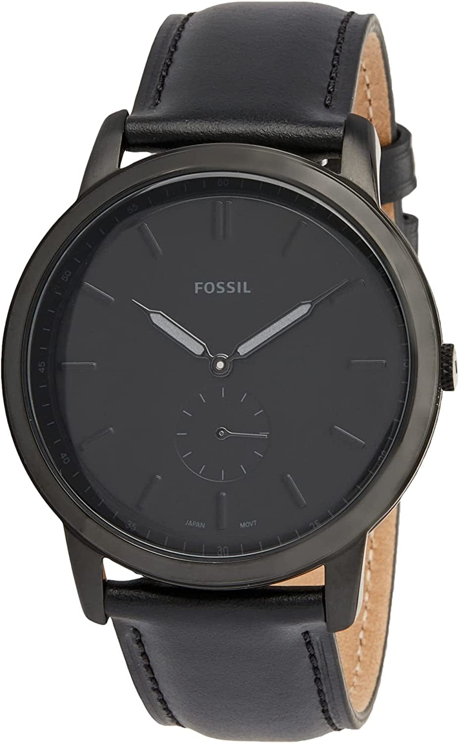 Fossil Men'S Minimalist Stainless Steel Slim Casual Watch Black Leather