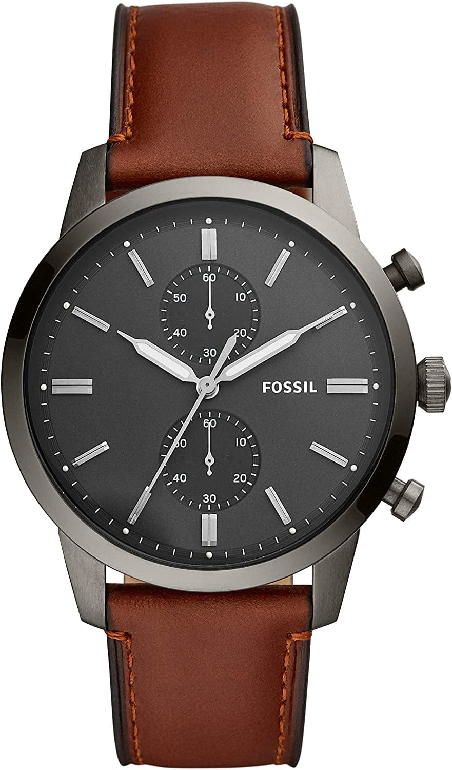 Fossil Men'S Townsman Stainless Steel and Leather Casual Quartz Chronograph Watch Smoke Brown