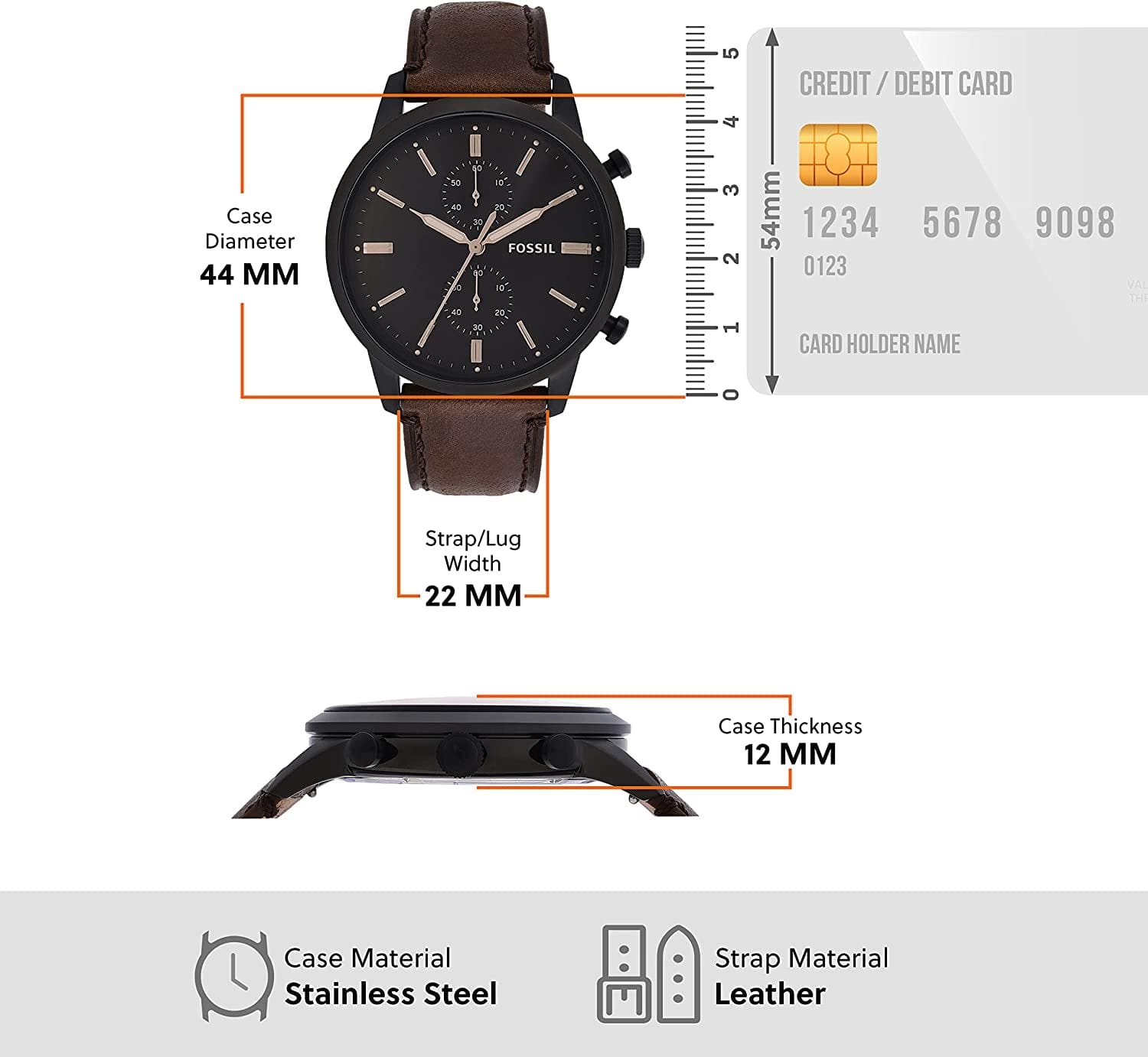 Fossil Men'S Townsman Stainless Steel and Leather Casual Quartz Chronograph Watch