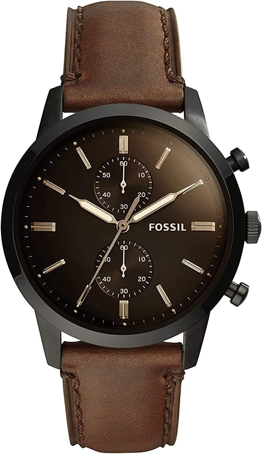 Fossil Men'S Townsman Stainless Steel and Leather Casual Quartz Chronograph Watch Black