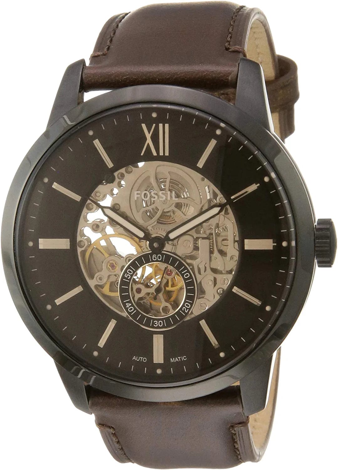 Fossil Men'S Townsman Stainless Steel Mechanical Automatic Watch Black, Brown