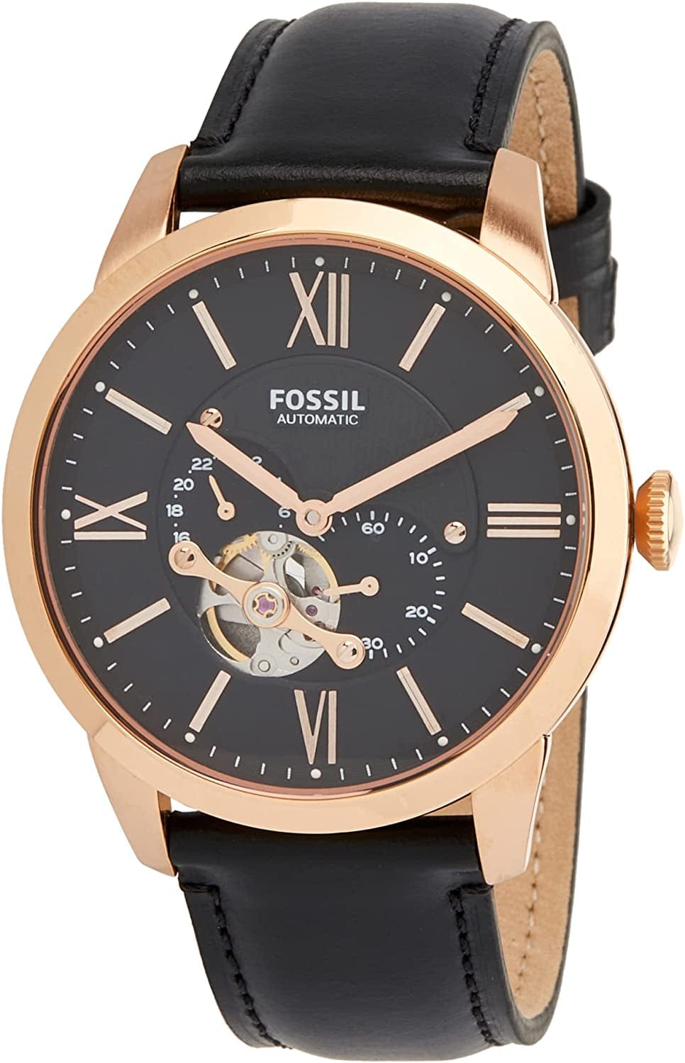 Fossil Men'S Townsman Stainless Steel Mechanical Automatic Watch Rose Gold, Black