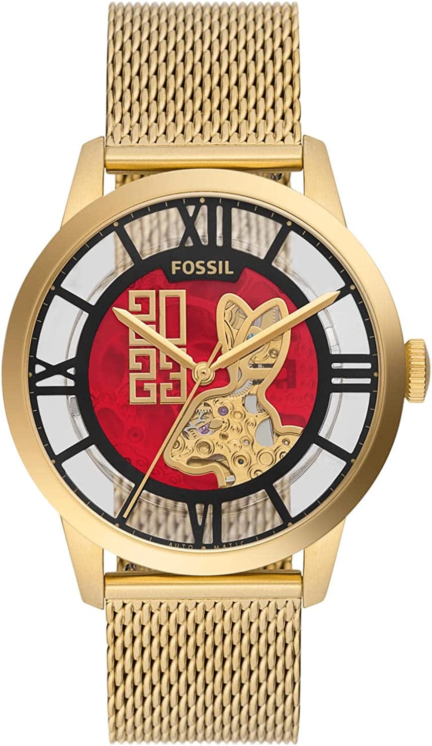 Fossil Men'S Townsman Stainless Steel Mechanical Automatic Watch Gold/Red