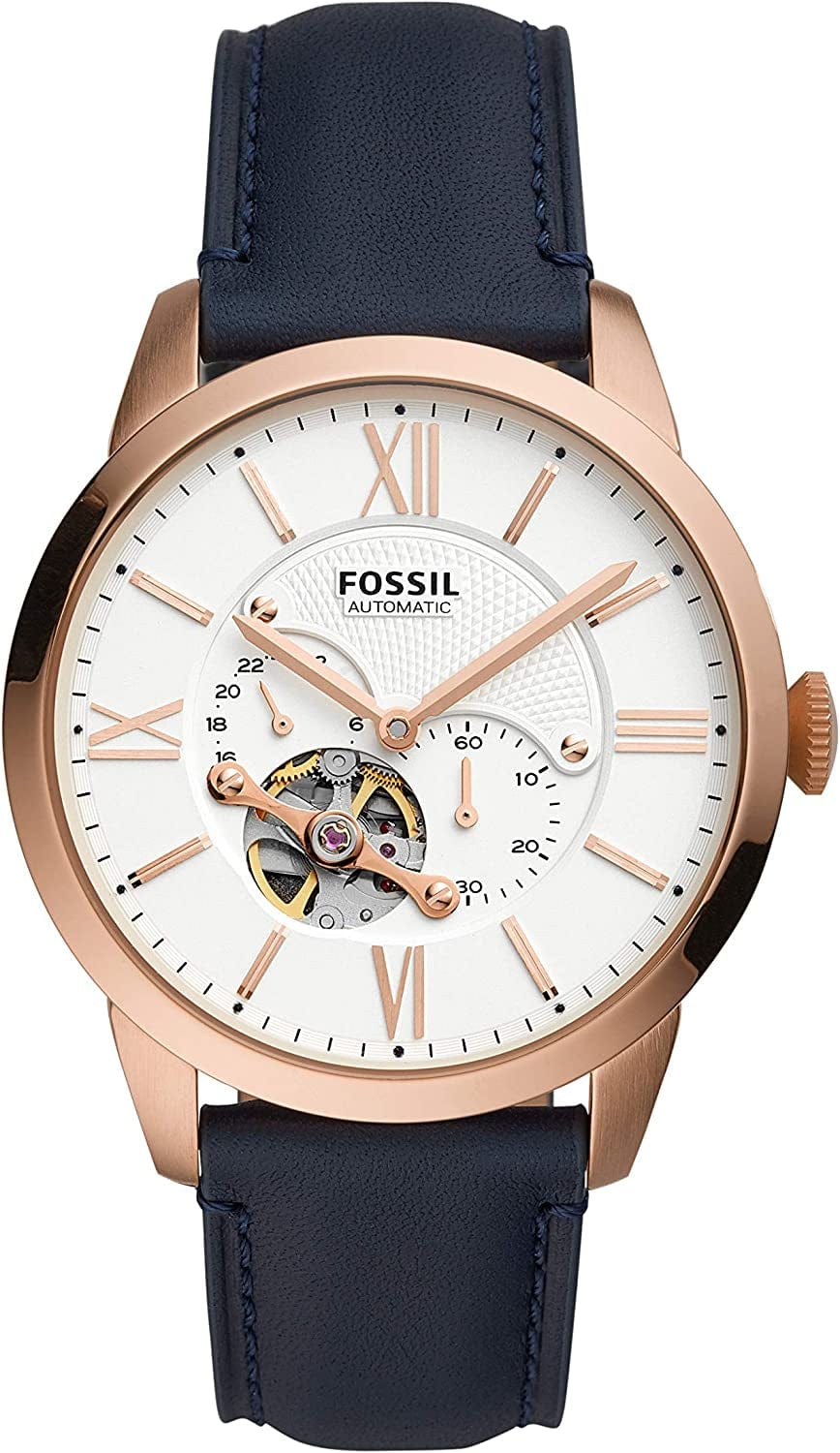 Fossil Men'S Townsman Stainless Steel Mechanical Automatic Watch Rose Gold, Navy