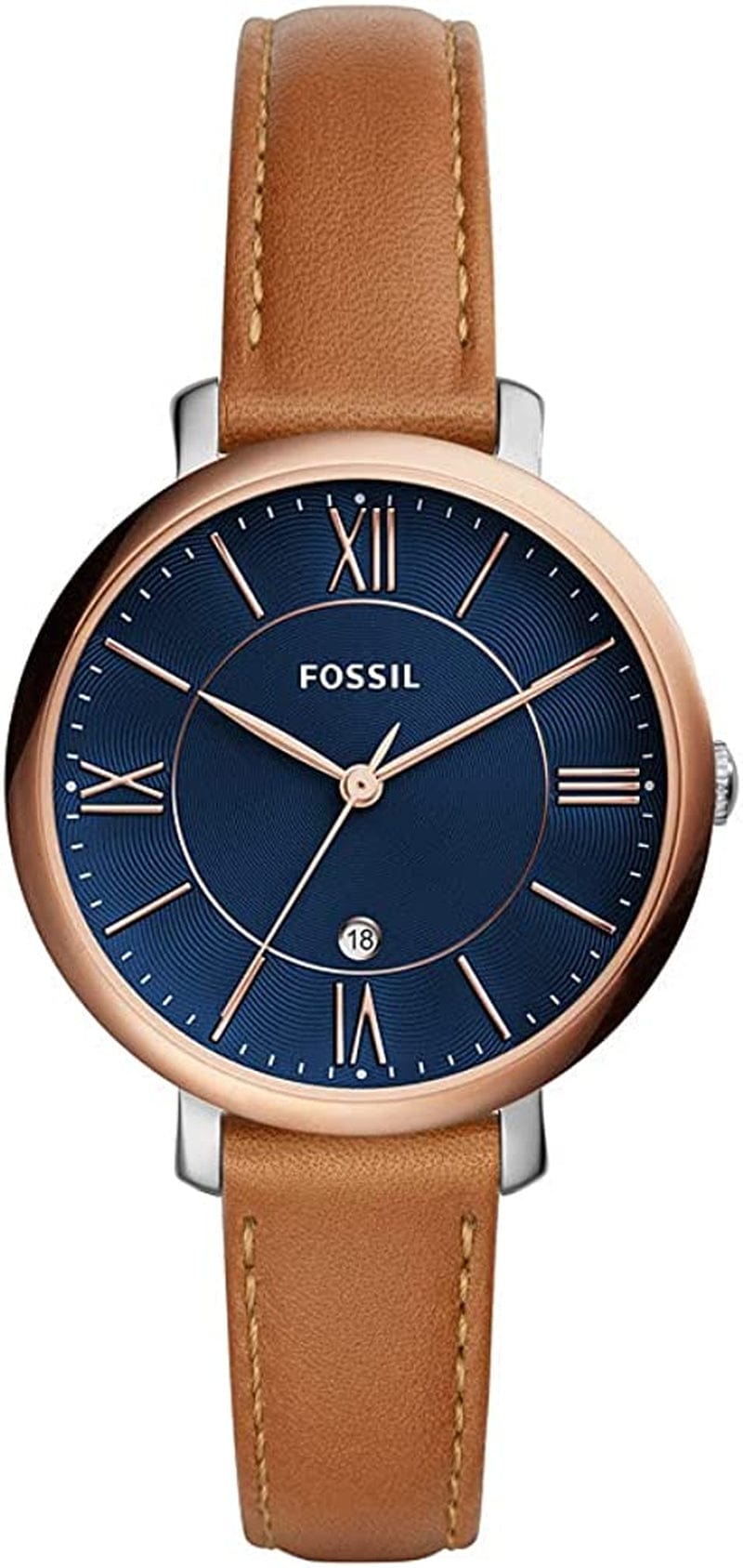 Fossil Women'S Jacqueline Quartz Stainless Steel and Leather Watch Rose Gold/Blue, Luggage