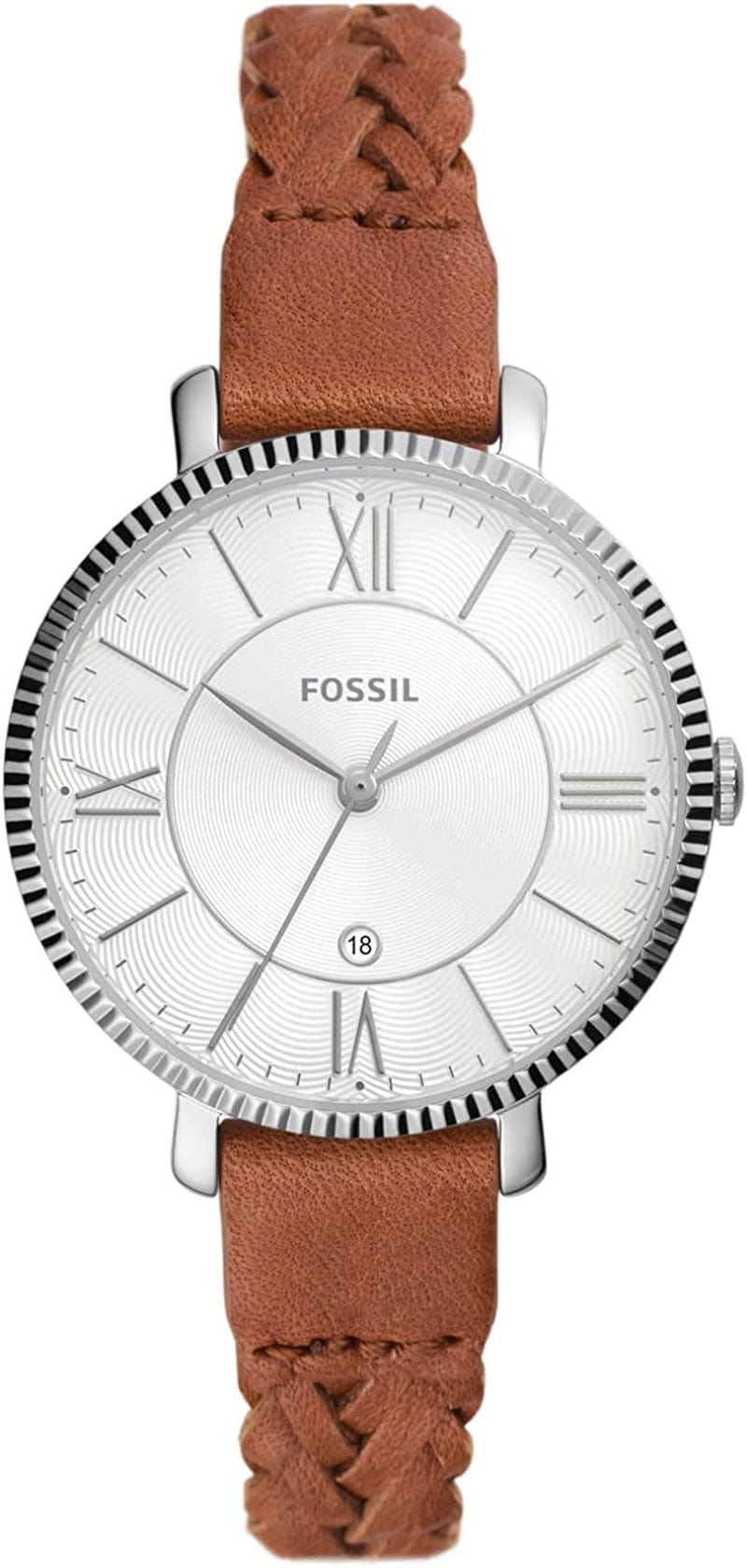 Fossil Women'S Jacqueline Quartz Stainless Steel and Leather Watch Silver/Brown Braid