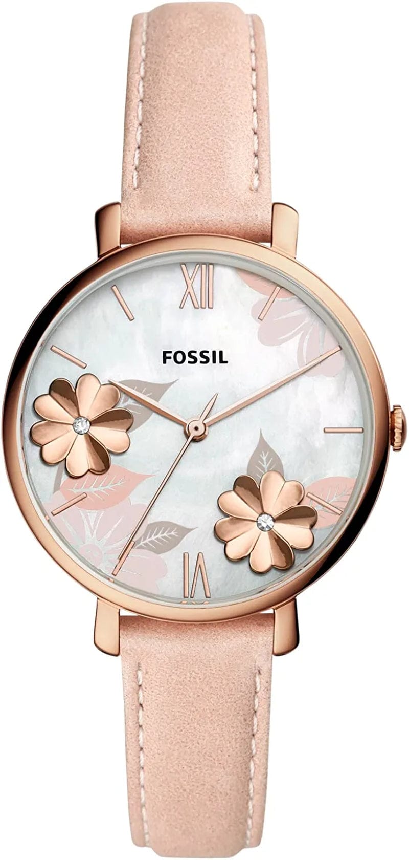Fossil Women'S Jacqueline Quartz Stainless Steel and Leather Watch Rose Gold Floral, Blush