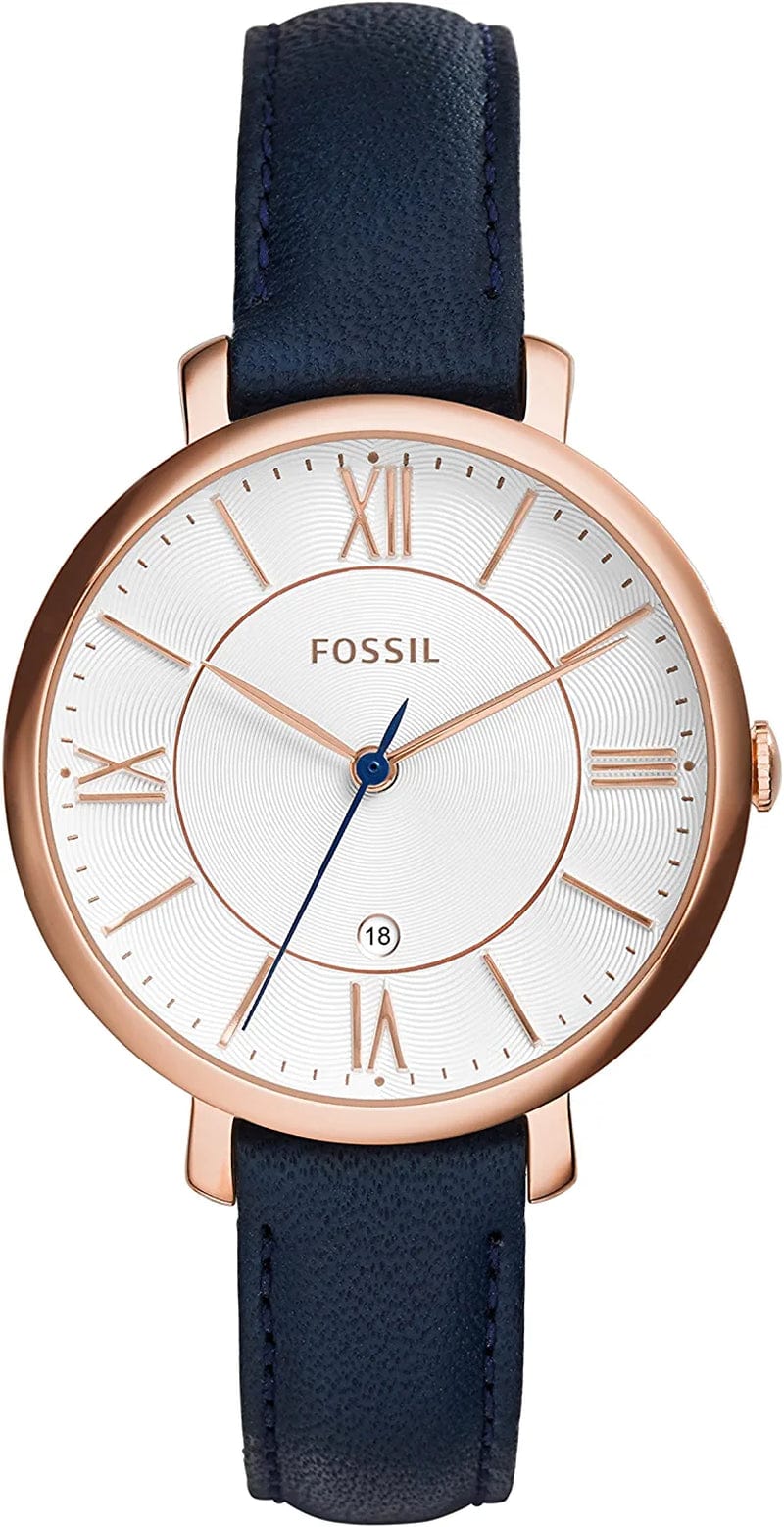 Fossil Women'S Jacqueline Quartz Stainless Steel and Leather Watch Rose Gold, Navy