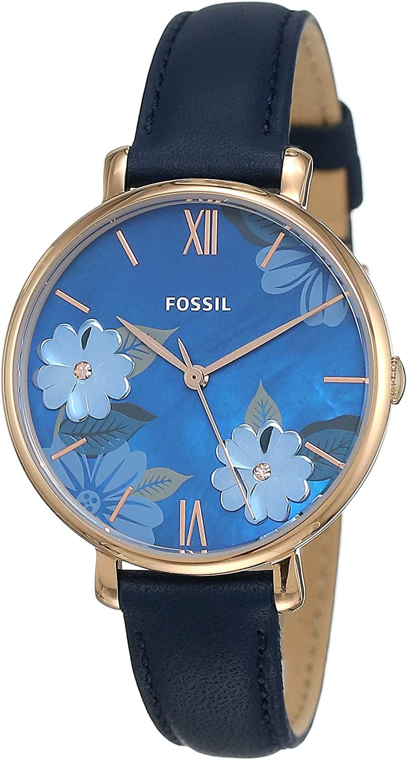 Fossil Women'S Jacqueline Quartz Stainless Steel and Leather Watch Navy Floral