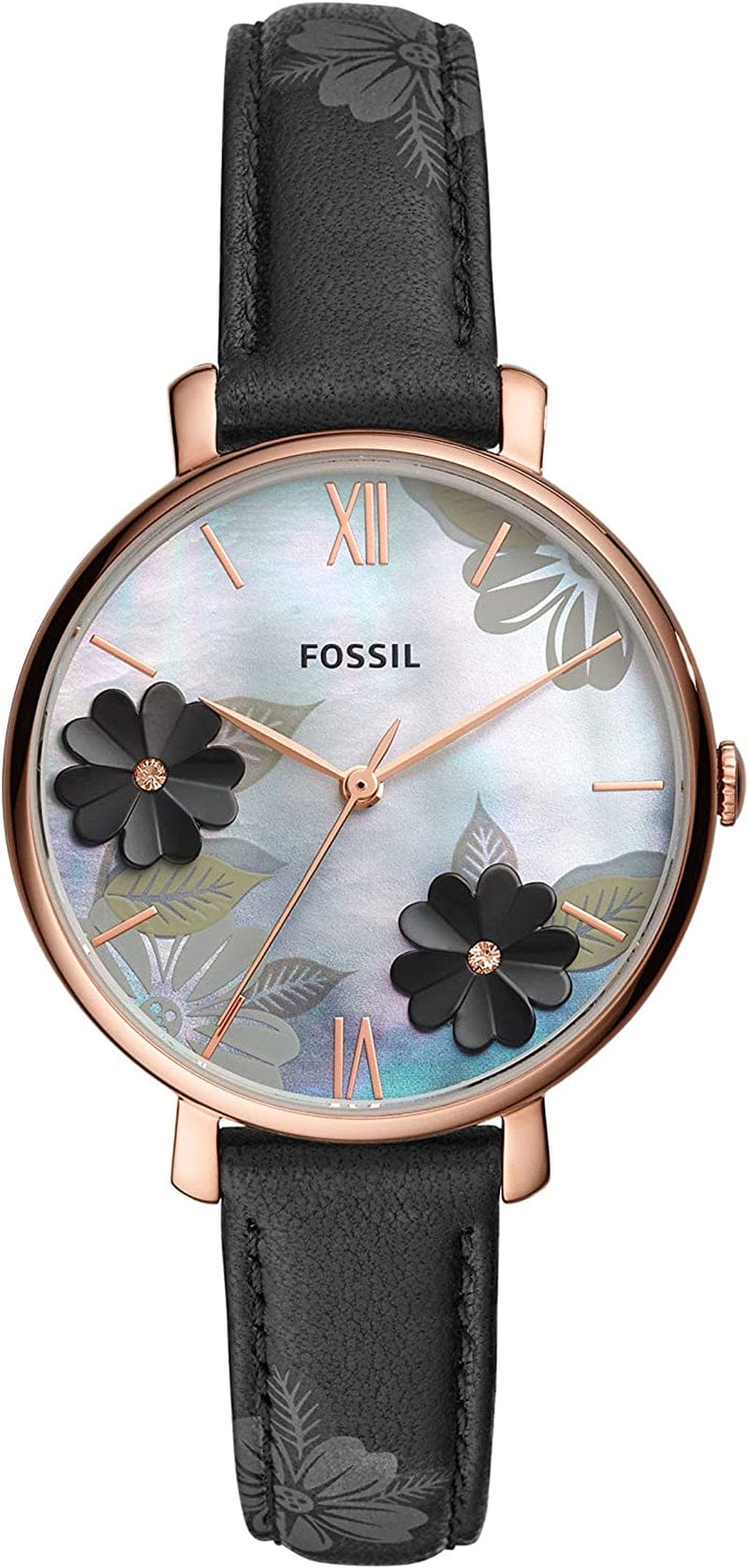 Fossil Women'S Jacqueline Quartz Stainless Steel and Leather Watch Rose Gold/Floral, Black