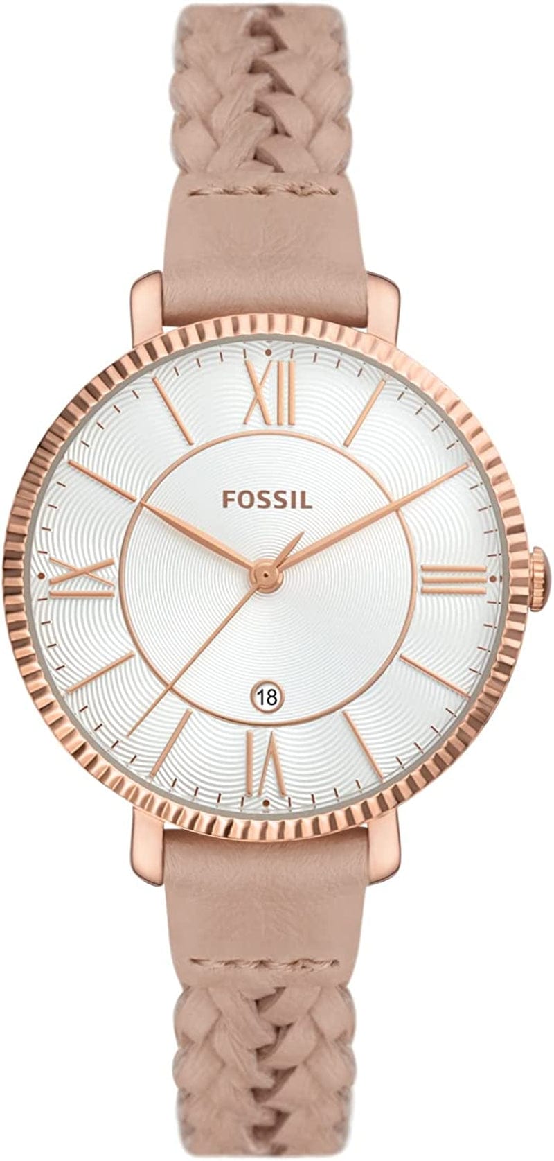 Fossil Women'S Jacqueline Quartz Stainless Steel and Leather Watch Rose Gold/Taupe Braid