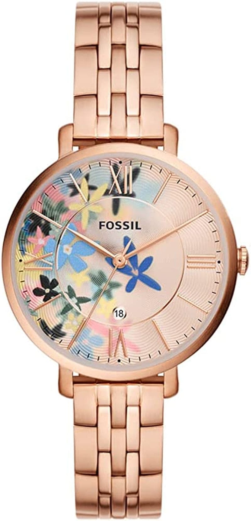 Fossil Women'S Jacqueline Quartz Stainless Steel Dress Watch Rose Gold Floral