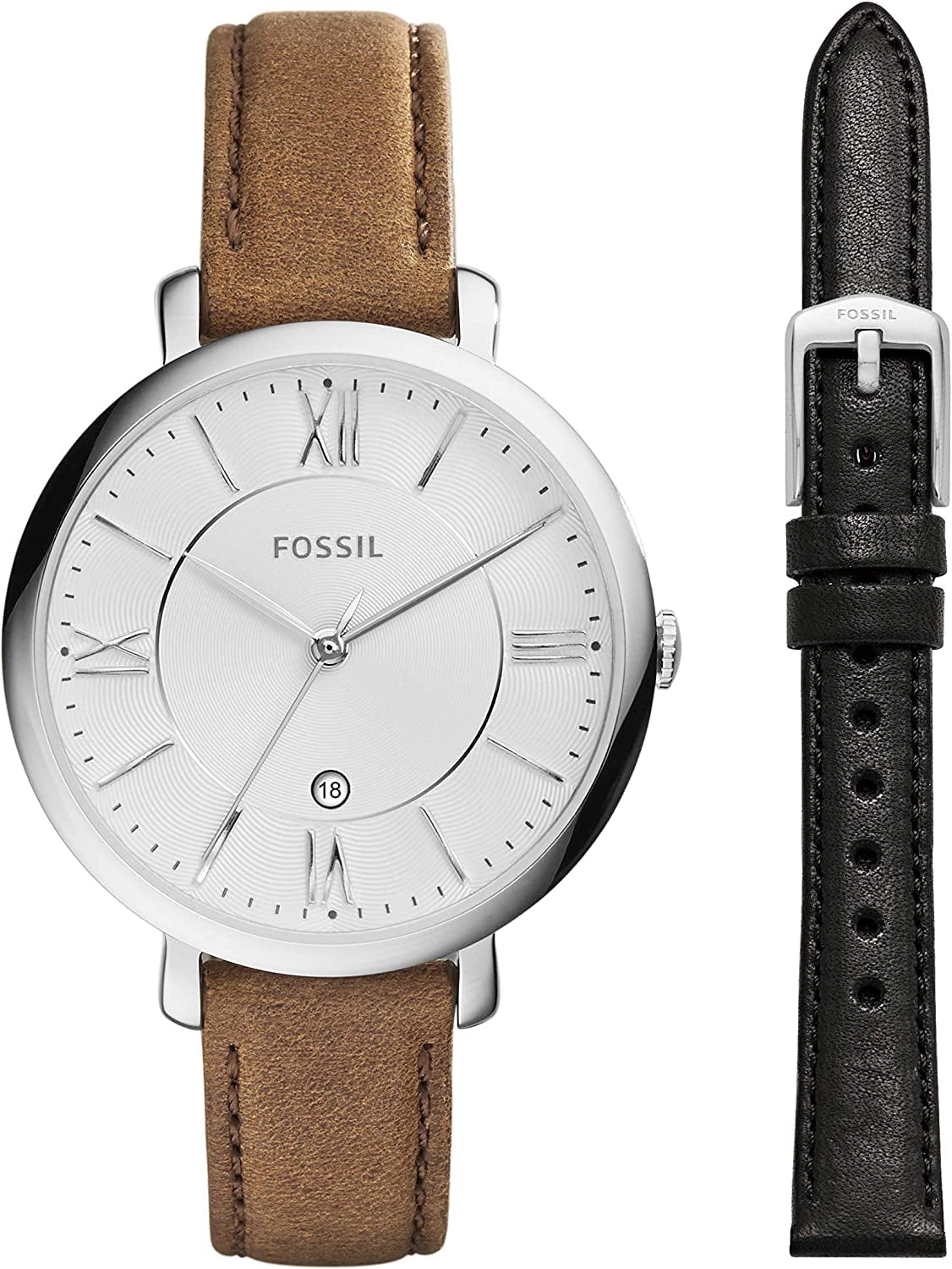 Fossil Women'S Jacqueline Quartz Stainless Steel Dress Watch Brown + Black Leather