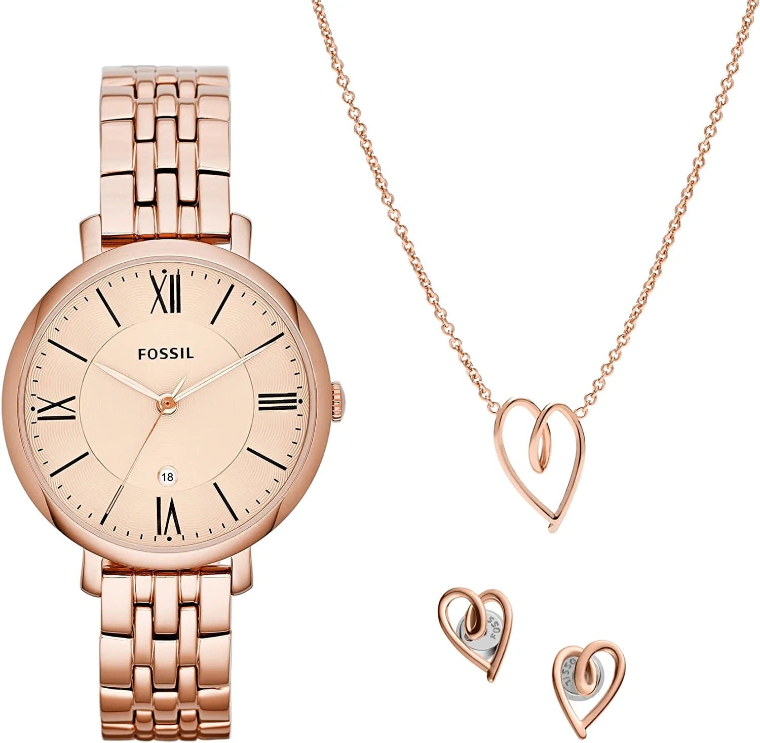 Fossil Women'S Jacqueline Quartz Stainless Steel Dress Watch Rose Gold/Jewelry Gift Set