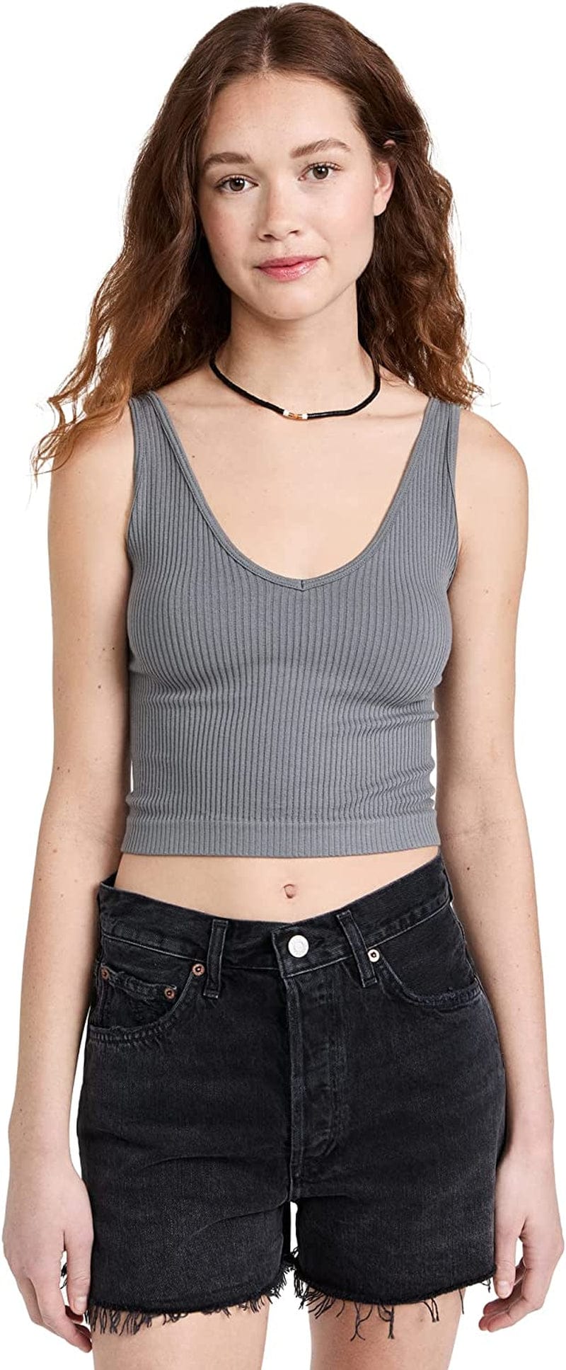 Free People Women'S Solid Rib Brami Top Grey / Medium-Large