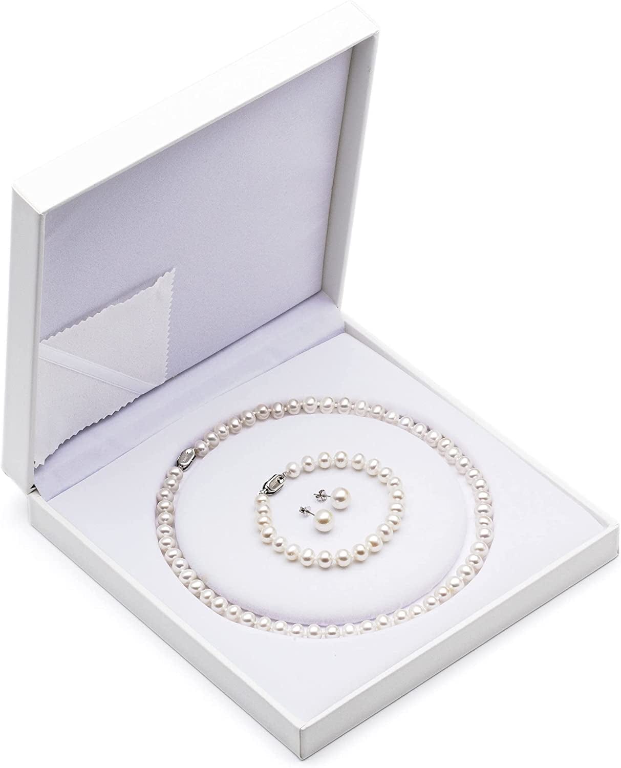 Freshwater Cultured Pearl Necklace Set Includes Stunning Bracelet and Stud Earrings Jewelry for Women -