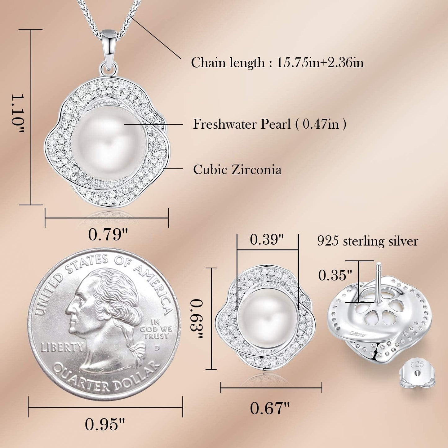 Freshwater Pearl Jewelry Set for Wedding Anniversary 925 Sterling Silver Rose-Shaped Pearl Necklace and Earring with Cubic Zirconia Valentine'S Day Jewelry Gift Birthday Gift for Mom Women Wife Girls Her