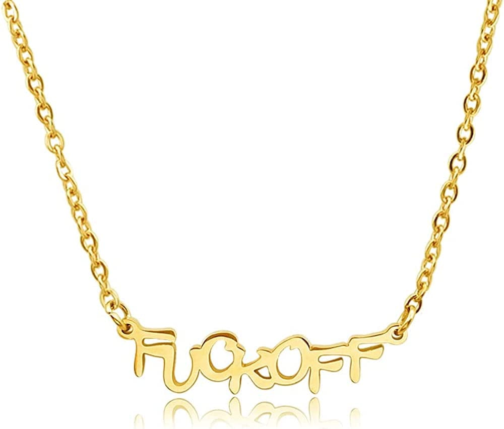 Fuck off Pendant Necklace Middle Finger Ear Stud Jewelry Set Gold Stainless steel Necklace