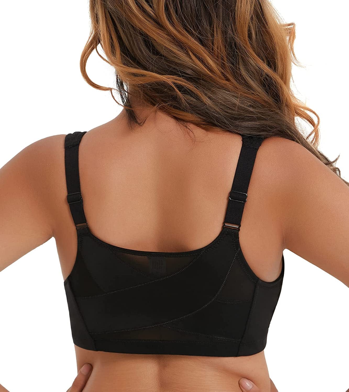 Full Coverage Back Support Eveyday Bra Wireless Comfy(Black,38C)