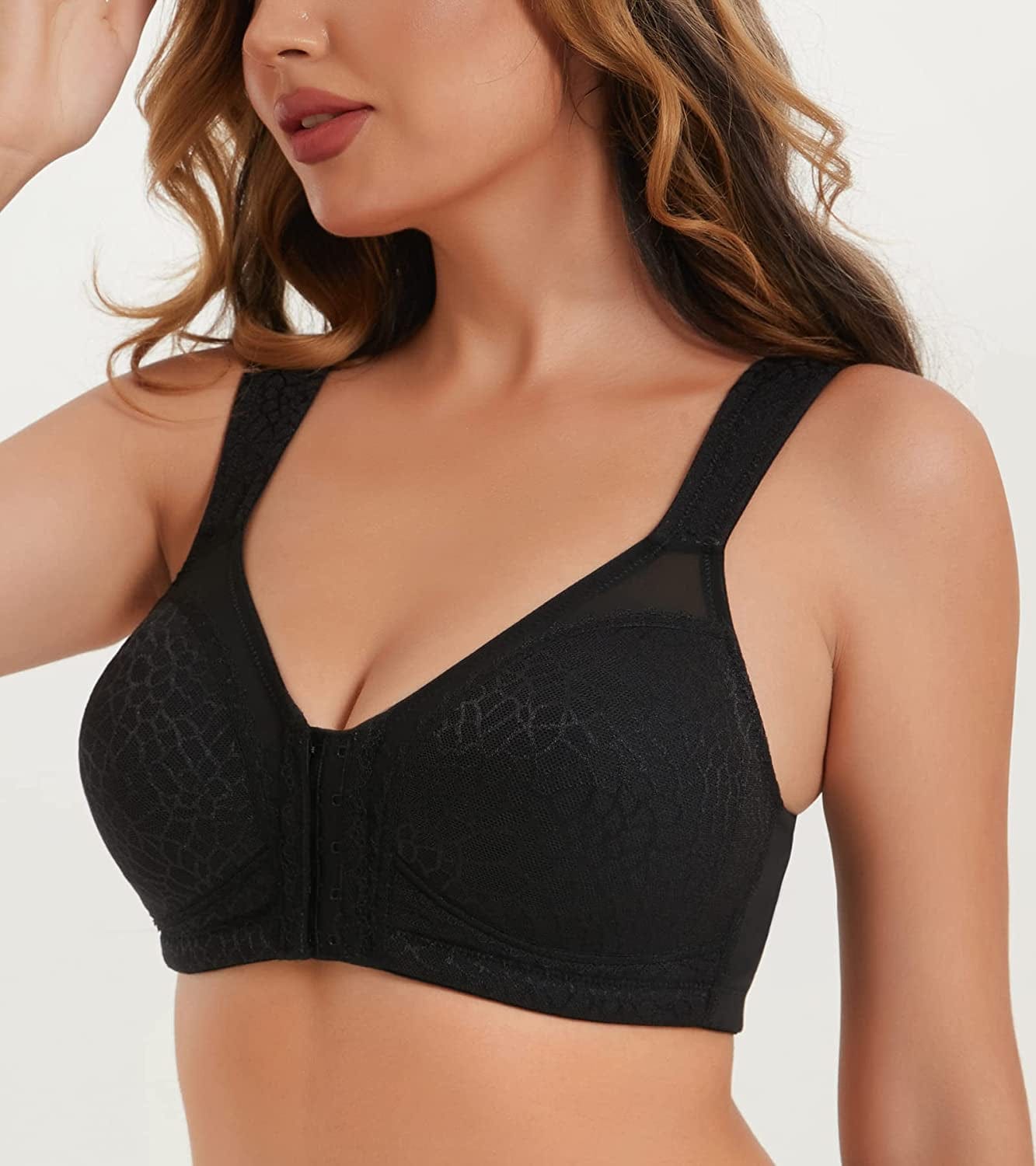 Full Coverage Back Support Eveyday Bra Wireless Comfy(Black,38C)