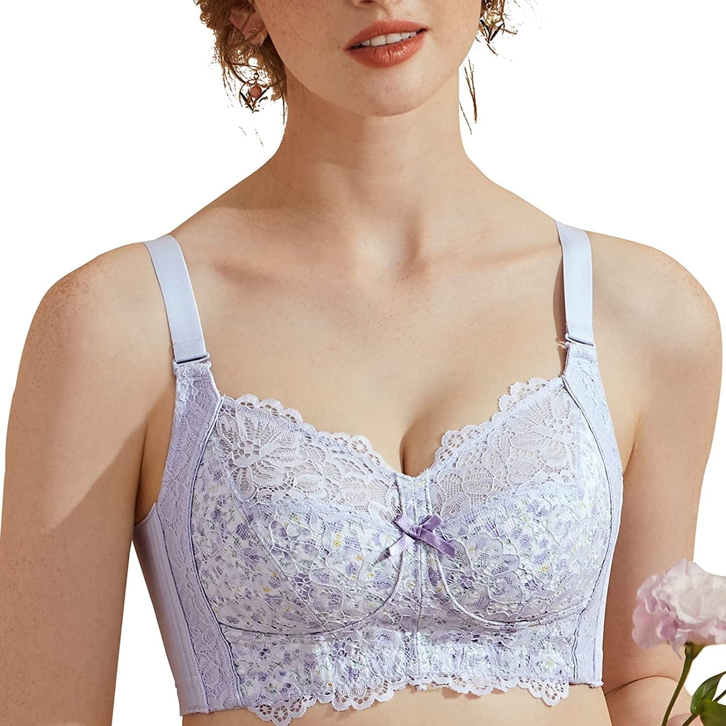 Full Coverage Wireless Bras for Women Unpadded Minimizer Unlined Lace Bra Thistle Purple / (34) C