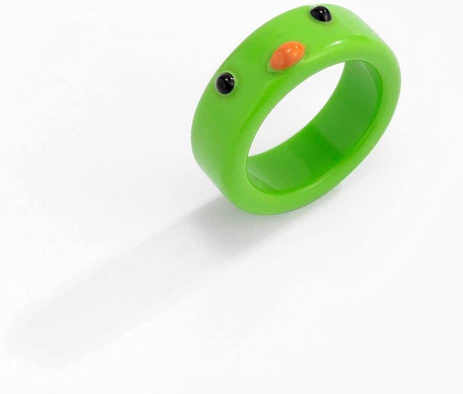 Funny Animal Finger Rings Resin Cute Frog Chick Knuckle Ring Personality Aesthetic Stackable Tail Ring Thumb Band for Women Men(Chick,Orange) (AMX3M07IQMUS) Green / chick