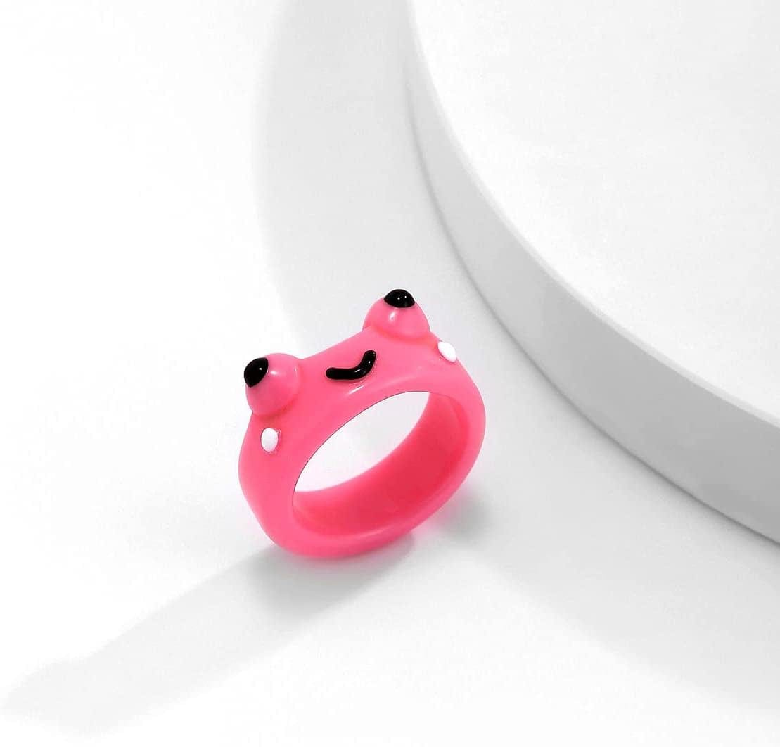 Funny Animal Finger Rings Resin Cute Frog Chick Knuckle Ring Personality Aesthetic Stackable Tail Ring Thumb Band for Women Men(Chick,Orange) (AMX3M07IQMUS) Clear,Pink / frog