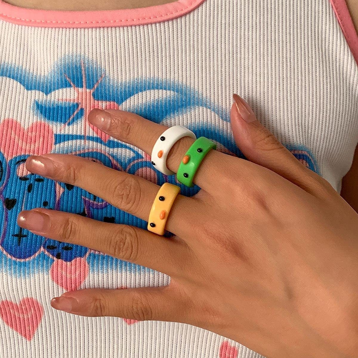 Funny Animal Finger Rings Resin Cute Frog Chick Knuckle Ring Personality Aesthetic Stackable Tail Ring Thumb Band for Women Men(Chick,Orange) (AMX3M07IQMUS)