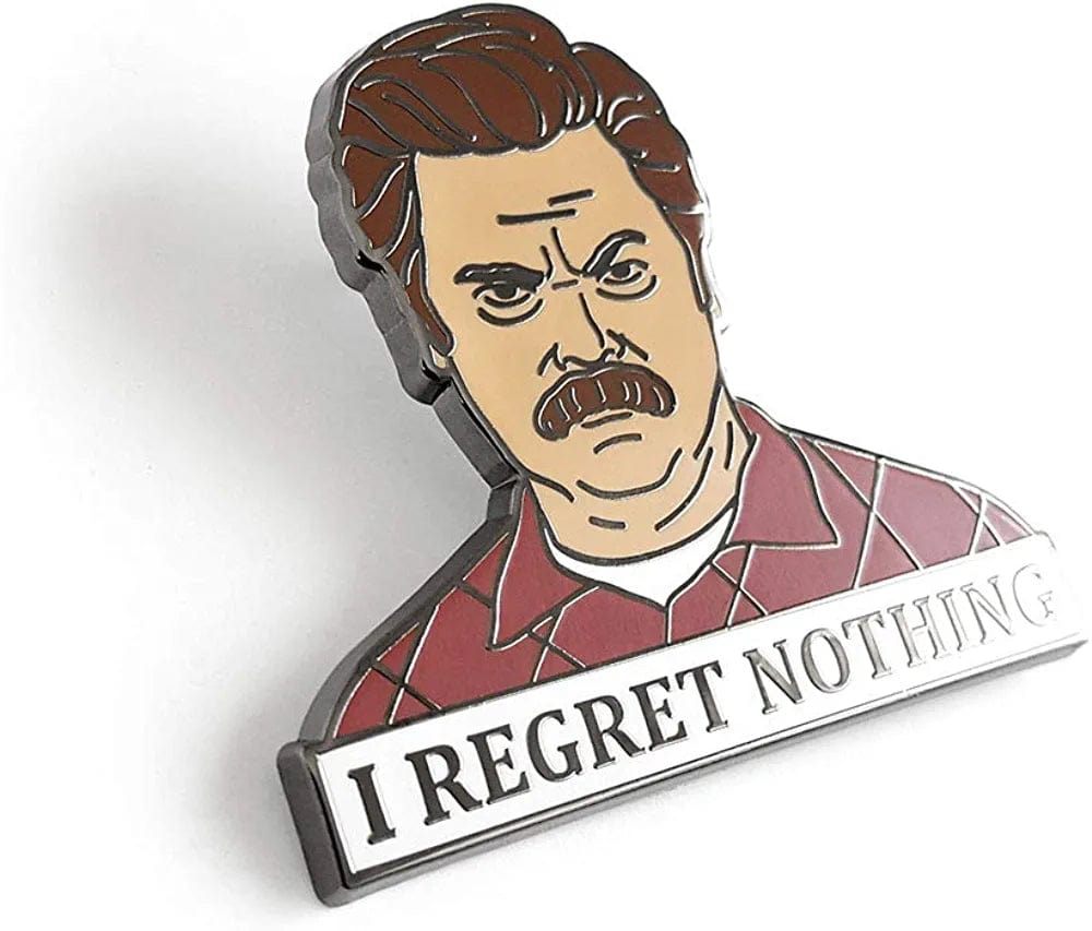 Funny Ron Swanson 'I Regret Nothing' Enamel Lapel Pin