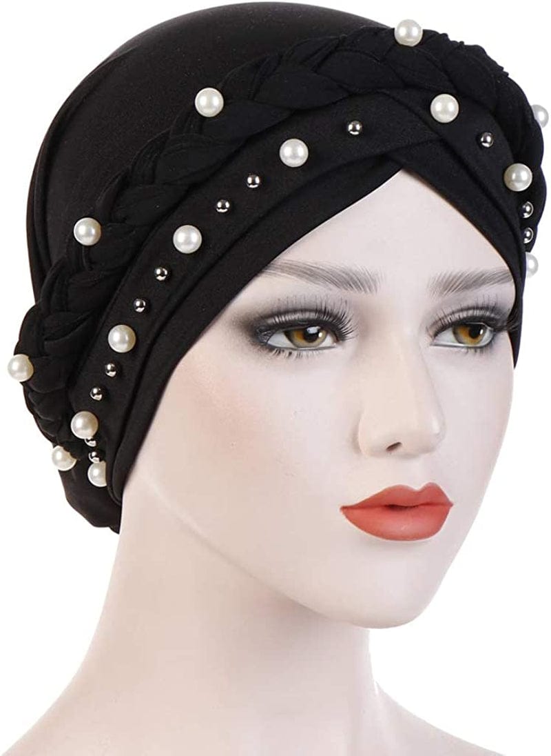 Fxhixiy Women Hijab Beading Pearl Braid Turban Hat Head Scarf Cancer Chemo Beanies Bandana Headwrap Cap Apparel & Accessories > Clothing Accessories > Headwear Fxhixiy