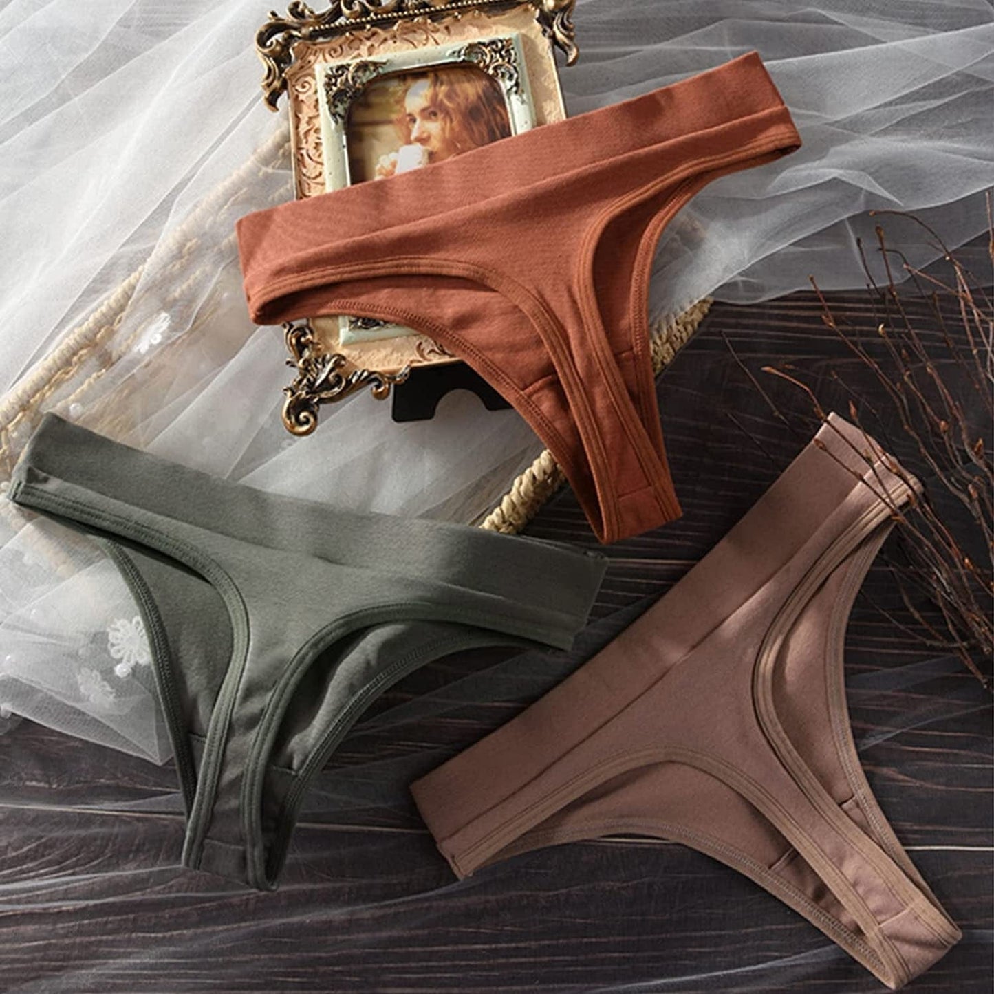 G String Thongs for Women Adjusted Side Tie Panties Lace Seamless Thong Solid Color Tanga 6 Color