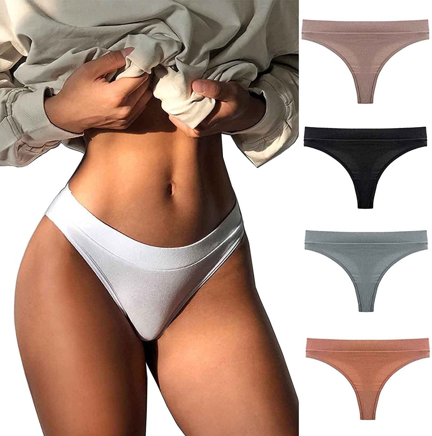 G String Thongs for Women Adjusted Side Tie Panties Lace Seamless Thong Solid Color Tanga 6 Color
