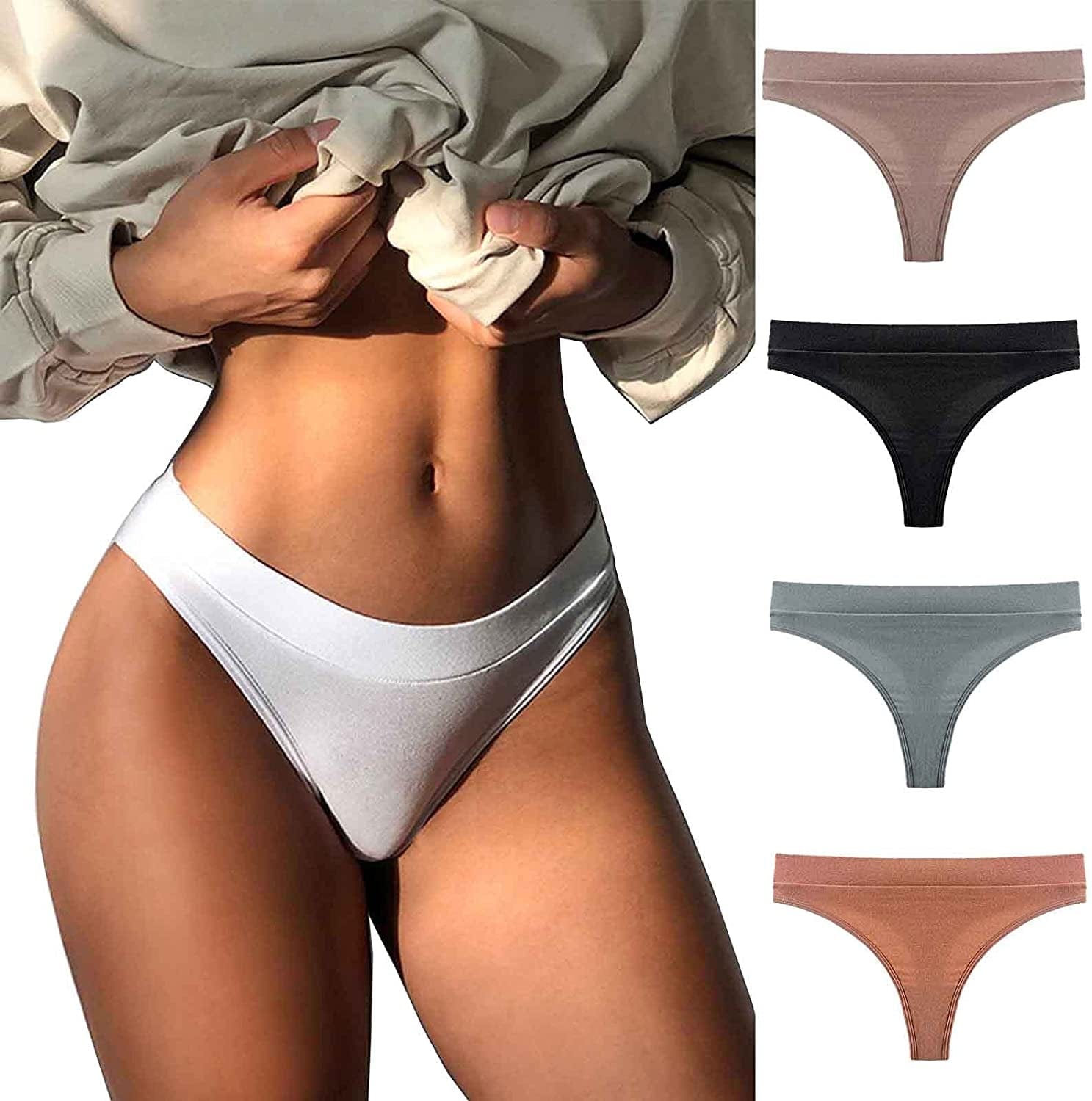 G String Thongs for Women Adjusted Side Tie Panties Lace Seamless Thong Solid Color Tanga 6 Color