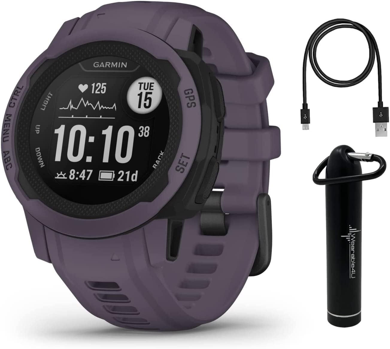 Garmin Instinct 2S GPS Smaller-Sized Rugged Outdoor Smartwatch, Graphite with Corning Gorilla Glass, Multi-Gnss Support Power Bundle Deep Orchid / Instinct 2S