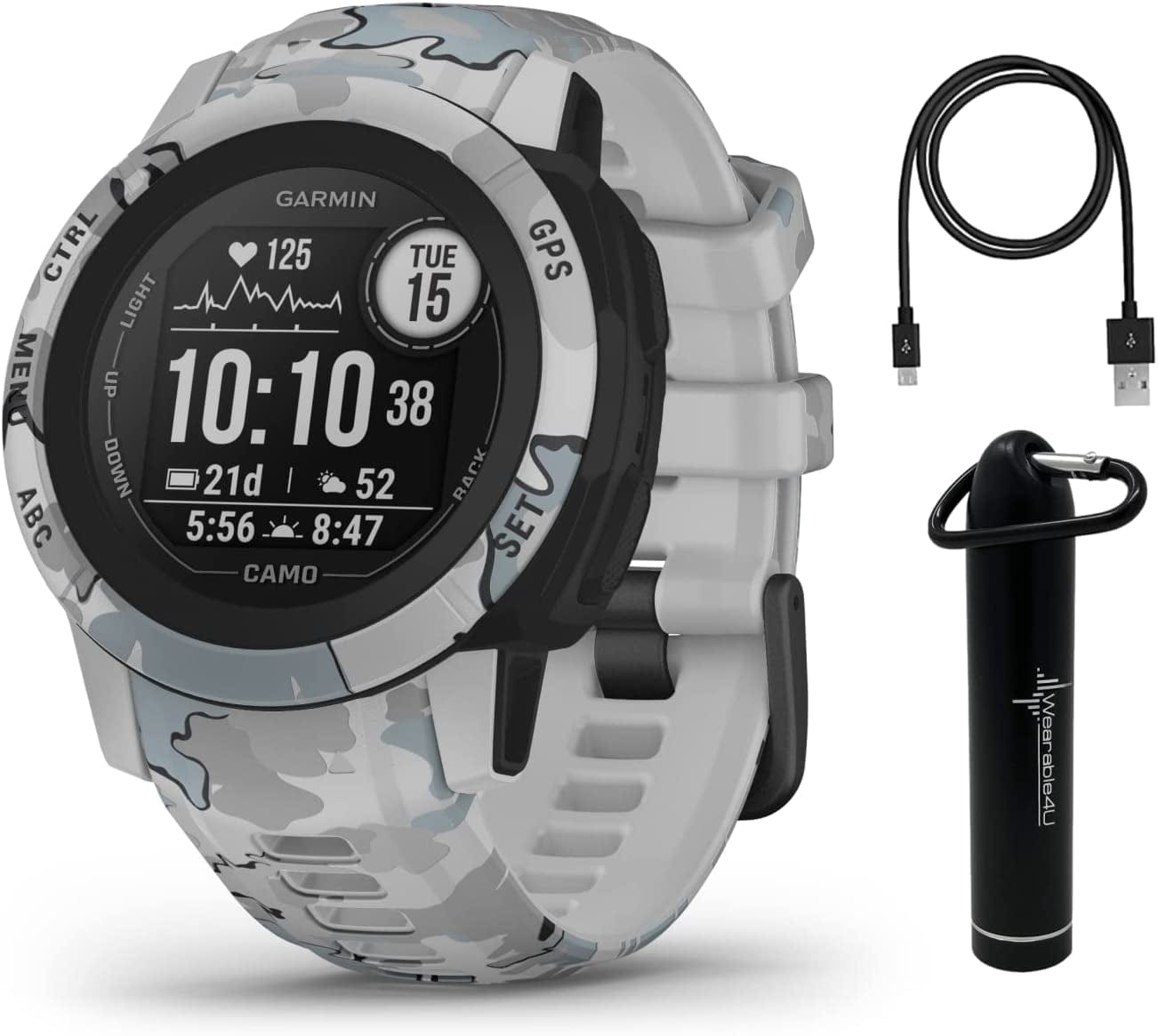 Garmin Instinct 2S GPS Smaller-Sized Rugged Outdoor Smartwatch, Graphite with Corning Gorilla Glass, Multi-Gnss Support Power Bundle Mist Camo / Instinct 2S Camo