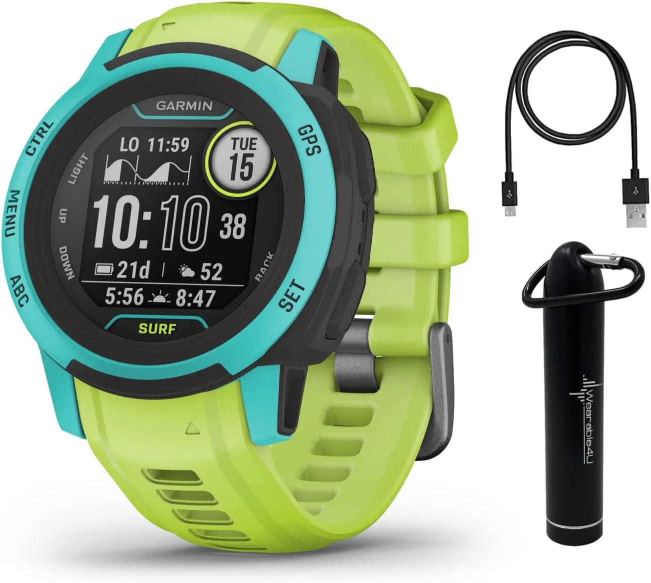 Garmin Instinct 2S GPS Smaller-Sized Rugged Outdoor Smartwatch, Graphite with Corning Gorilla Glass, Multi-Gnss Support Power Bundle Waikiki / Instinct 2S Surf