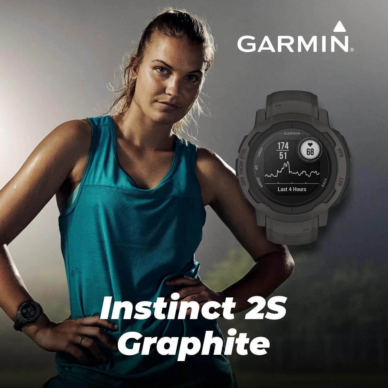 Garmin Instinct 2S GPS Smaller-Sized Rugged Outdoor Smartwatch, Graphite with Corning Gorilla Glass, Multi-Gnss Support Power Bundle