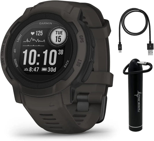Garmin Instinct 2S GPS Smaller-Sized Rugged Outdoor Smartwatch, Graphite with Corning Gorilla Glass, Multi-Gnss Support Power Bundle Graphite / Instinct 2S