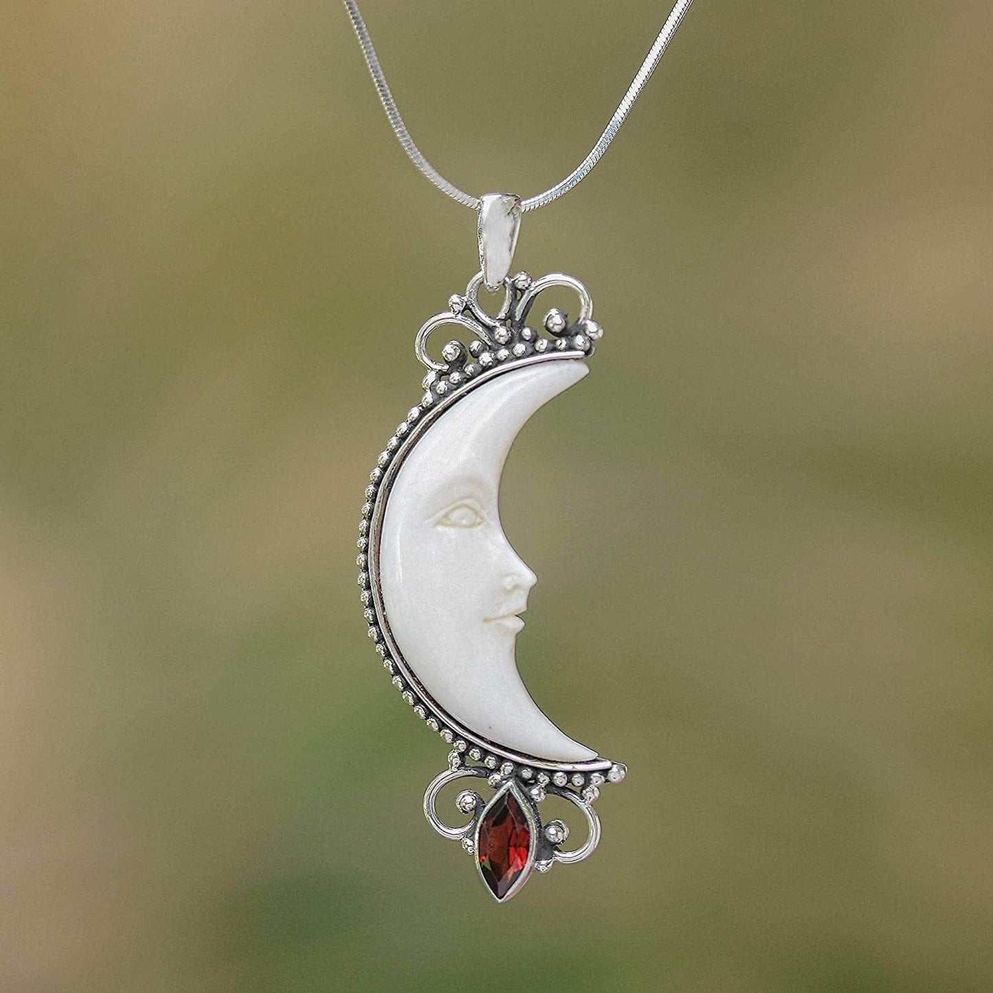 Garnet .925 Sterling Silver Pendant Necklace, 20", Moonlight Glimmer'