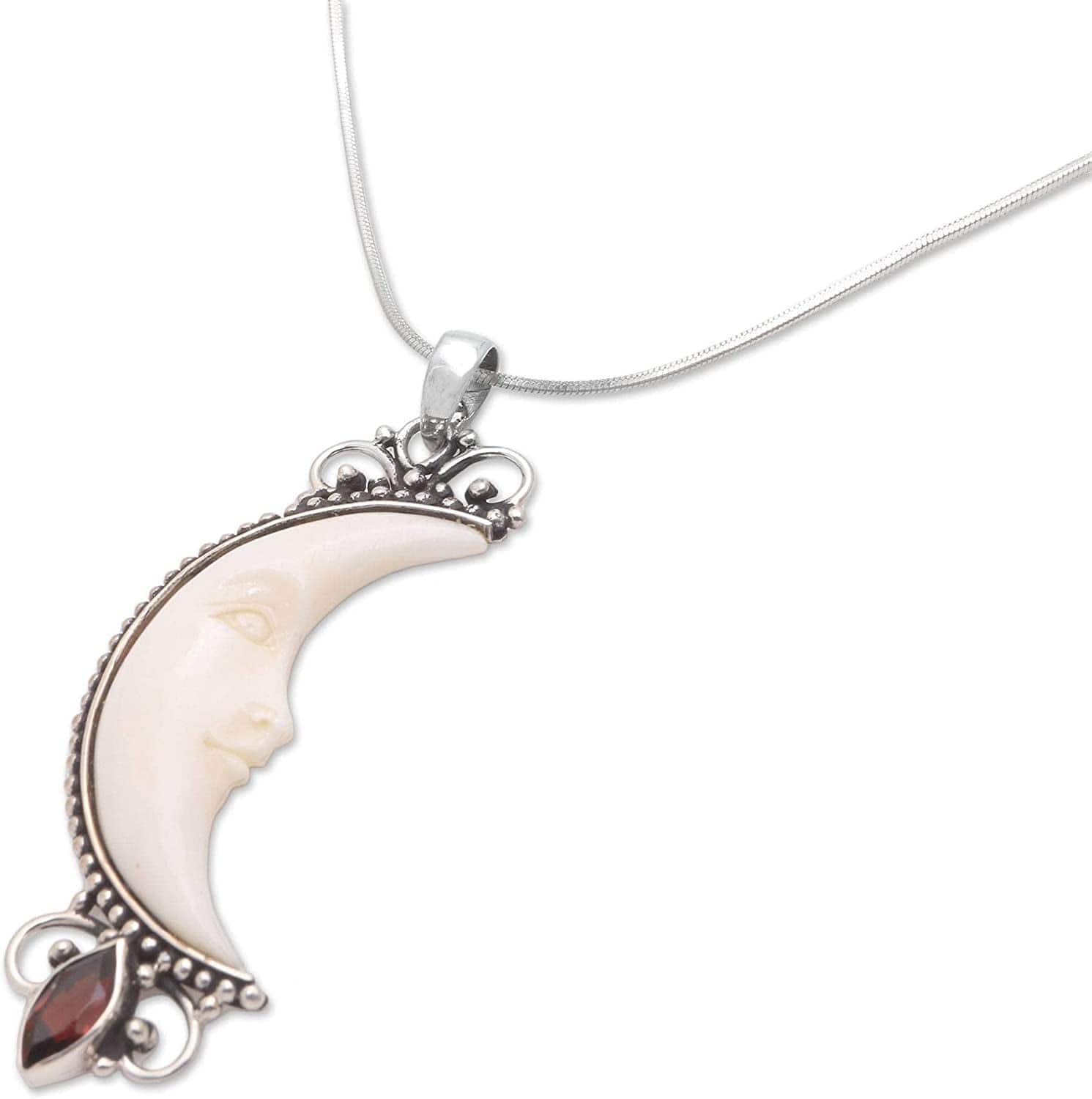 Garnet .925 Sterling Silver Pendant Necklace, 20", Moonlight Glimmer'