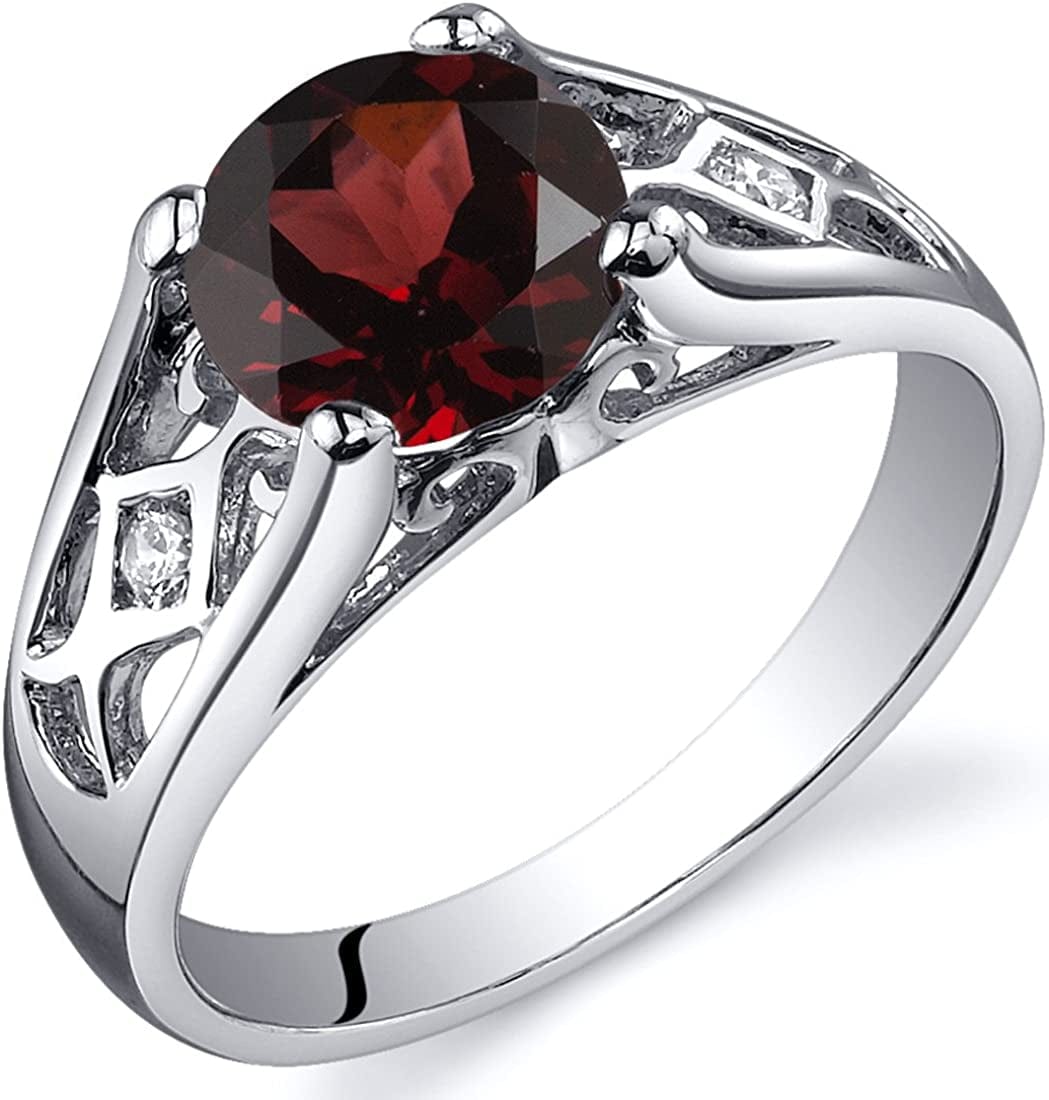 Garnet Cathedral Solitaire Ring for Women 925 Sterling Silver, Natural Gemstone Birthstone, 1.50 Carats round Shape 7Mm, Sizes 5 to 9 8