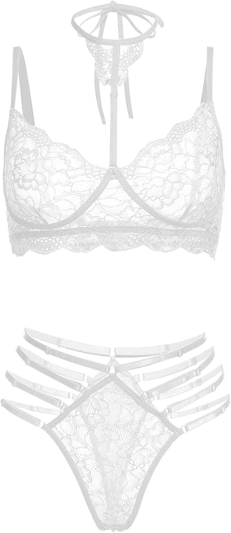 GEESENSS Lingerie Set for Women Lace Babydoll 2 Piece Adjustable Bra and Panty Sets White / X-Large