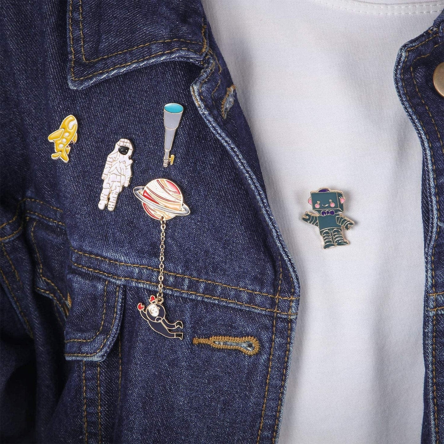 Gejoy 10 Pieces Enamel Pin Set Cartoon Lapel Brooch Space Badge Pin for Clothes Bag Jacket Backpack Decoration and Christmas Halloween near Year Gift (Style Set 1)