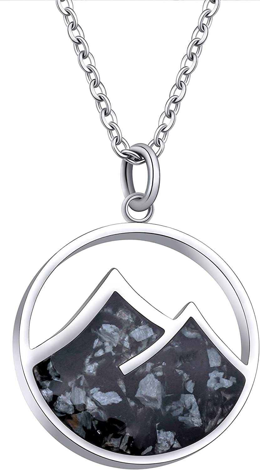 Gemstone Mountain Necklace for Women Turquoise Sodalite Tumbled Chips Pendant Necklace Dainty Circle Mountain Range Necklaces for Women Girls Nature Jewelry Gift Mountain Style A-Snowflake Obsidian