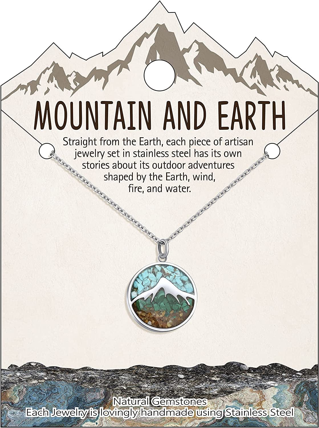 Gemstone Mountain Necklace for Women Turquoise Sodalite Tumbled Chips Pendant Necklace Dainty Circle Mountain Range Necklaces for Women Girls Nature Jewelry Gift