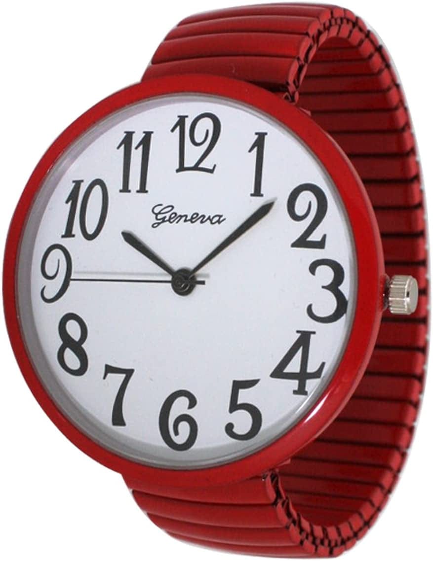 Geneva Super Large Stretch Watch Clear Number Easy Read (Red)