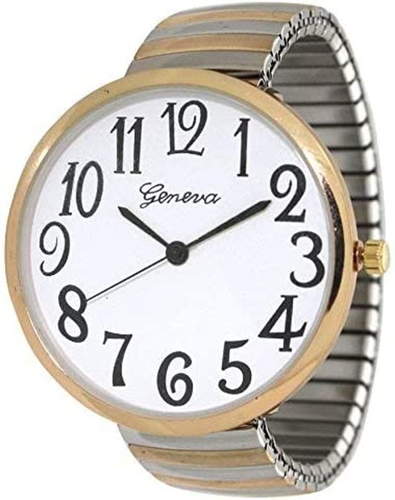 Geneva Super Large Stretch Watch Clear Number Easy Read (Two Tone)