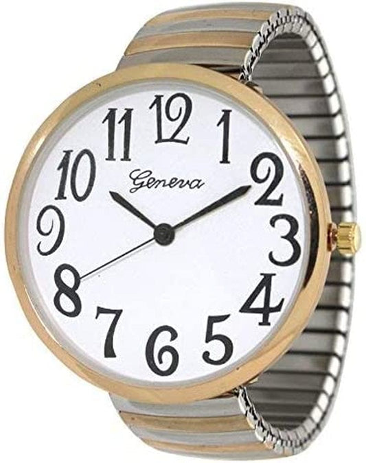Geneva Super Large Stretch Watch Clear Number Easy Read (Two Tone)